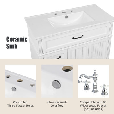 [Vidéo] Meuble-lavabo de 36 po avec lavabo, armoire de salle de bain avec tiroirs, cadre solide et panneau de fibres à densité moyenne, deux ensembles, blanc (même SKU: N759P207685K / N759P340019K; autre couleur: N725P195410)