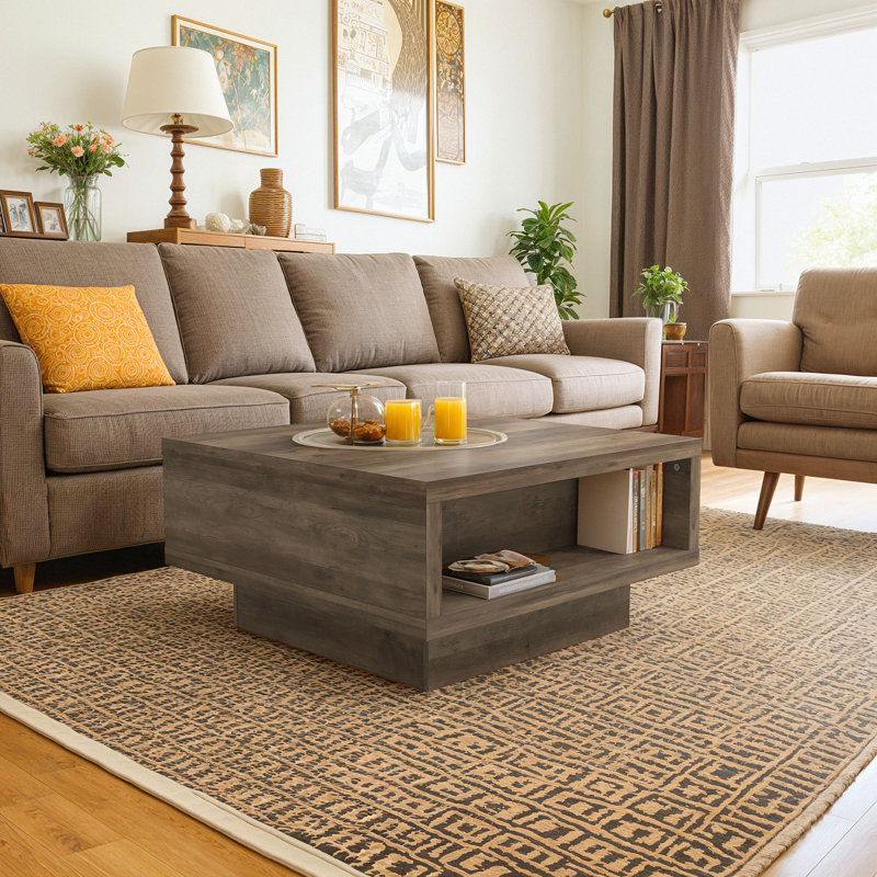 Caomhan Pedestal Coffee Table with Storage, Knotty Oak