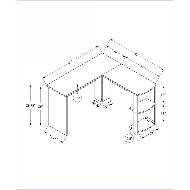 Bureaux, bureau d'angle moderne en L avec rangement, bureau 47 po x L 47 po | Blanc | Panneau de particules, Blanc