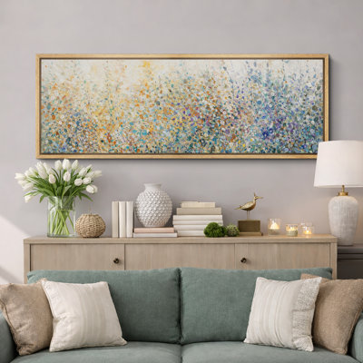Soft Pastel Meadow Abstract Floral Landscape Living Room Wall Decor Extra Large Pictures Framed Canvas Print Wall Art