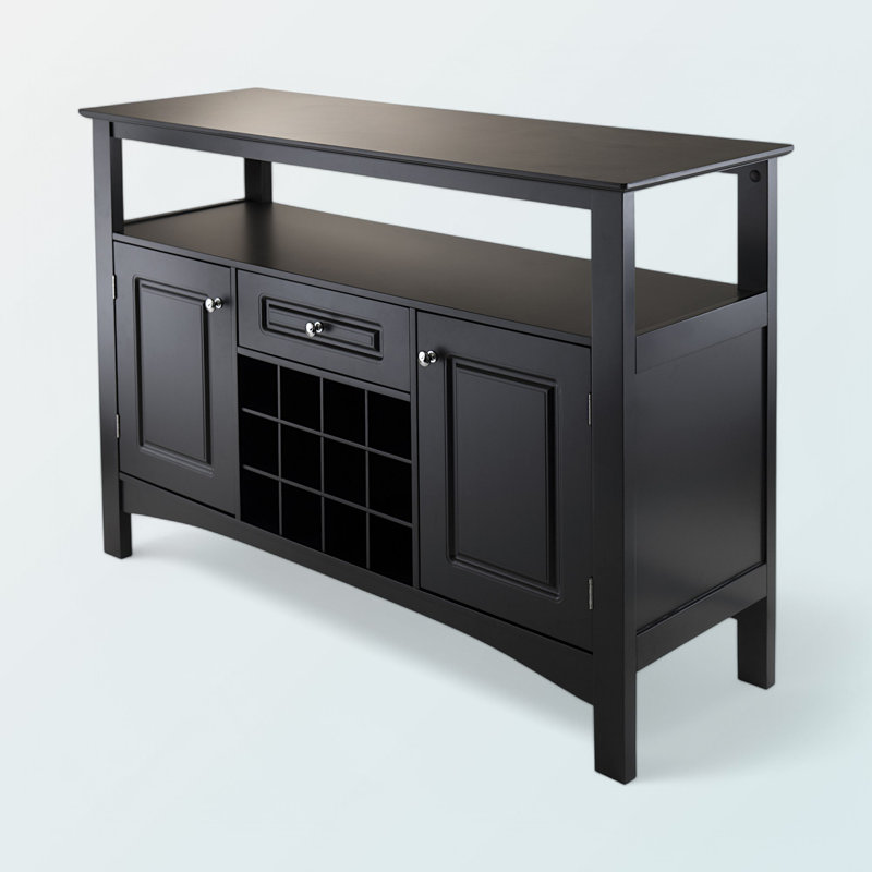 Eustice 12-Wine Holder Black Finish Buffet Cabinet, 31.92" H X 45.62" W X 15.61" D