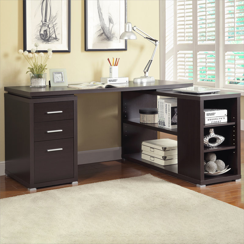 Bureau d'ordinateur en forme de L, Cappuccino, 29,5 po H x 60 po l x 47,25 po P