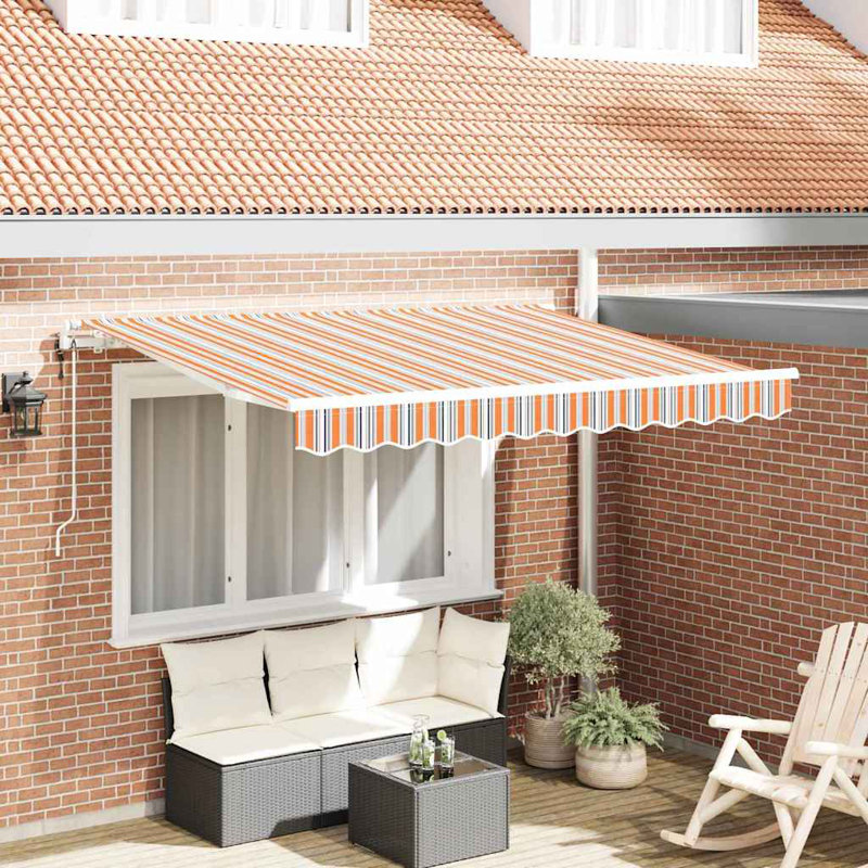 Brayden Studio 200cm D Retractable Door / Window Awning, 250 cm W x 200 cm D, Orange/Blue/White