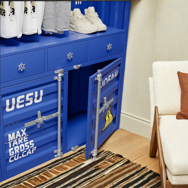 Buffet de rangement bleu en fer de style industriel 47,24 po