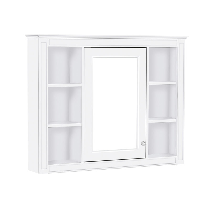 Armoire de rangement de salle de bain avec miroir, 35 po x 27,5 po, polyvalente, charnières réglables à fermeture en douceur