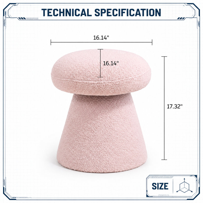 Repose-pieds pivotant rembourré en tissu Mushroom Teddy