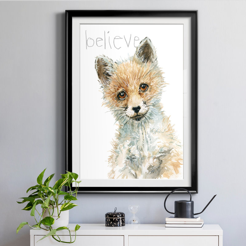 «Forest Fur Baby Fox» par Carol Robinson - reproduction de cadre photo sur papier, Black Frame