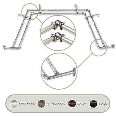 Alecs Adjustable Bay Window Double Curtain Rod