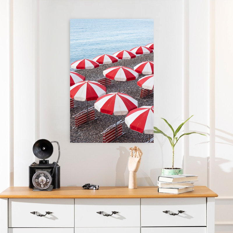 Art mural contemporain plage rayée rouge, H 24 po x l 16 po