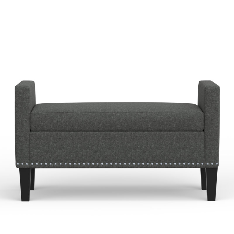 Banc de rangement rembourré Macrina, H 24 po x l 42 po x P 17,8 po, Gris foncé