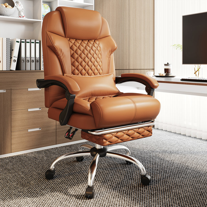 Grand et grand fauteuil de bureau ergonomique avec repose-pieds et soutien lombaire, Brun