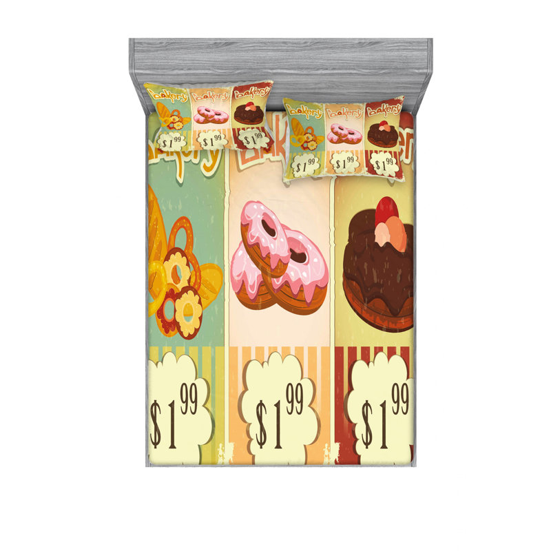 Ensemble de draps de cuisson délicieuse pastries, Ensemble de draps pour lit double avec un drap-hou