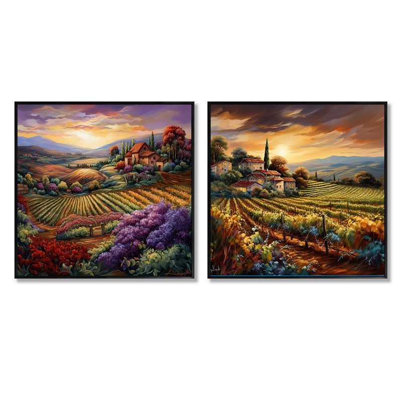 "Vineyard Charm Vivid liquide Art" 2 pièces, Cadre noir, H 16 po x l 33 po