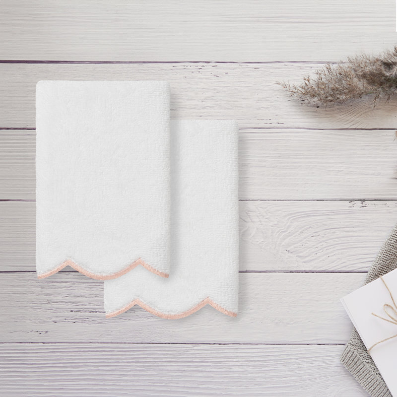  Ensemble de serviettes 100% coton turc ADORNIA, Ensemble de 2 serviettes à doigts, Blanc / Rose