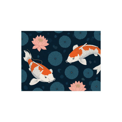 Koi Fish Lotus Pattern Bath Mat, 36 X 24