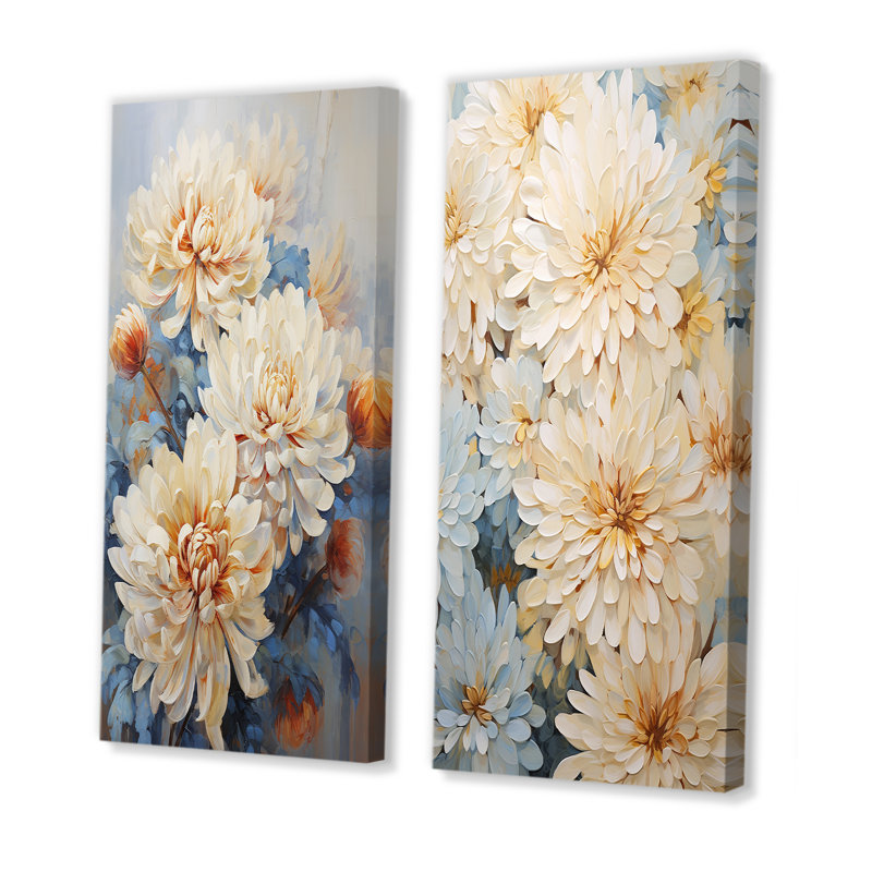 «Garden Bliss Mums In Soft Colors», ensemble de 2 impressions murales «Mums», H 28 po x l 25 po, Toile tendue