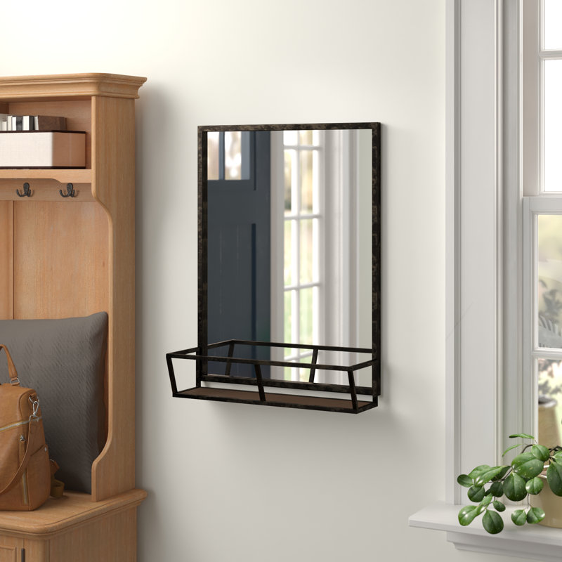 Shiloh Wall Mirror with Shelves, Black/Brown