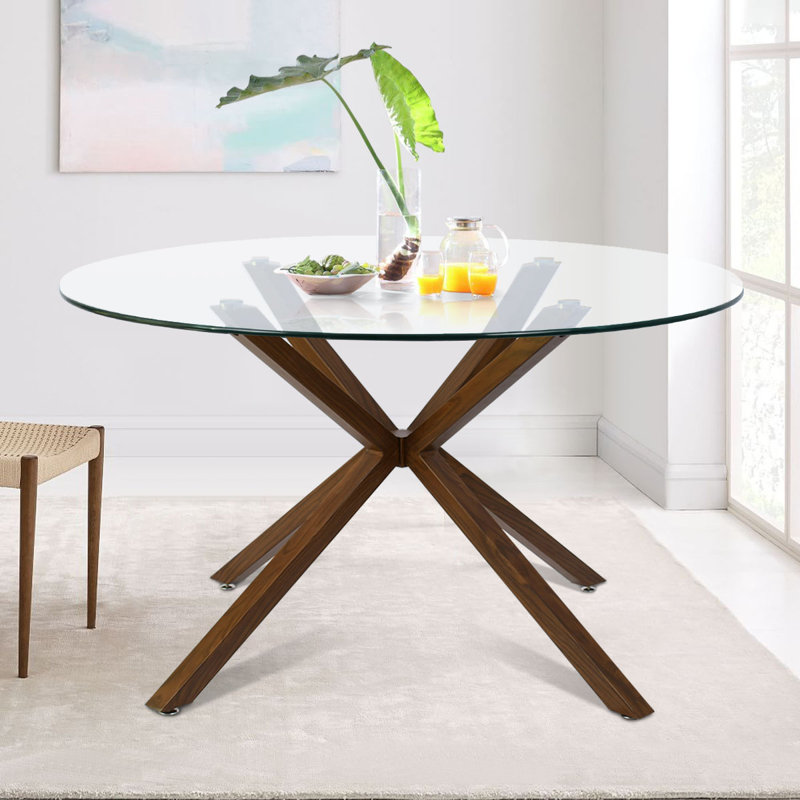 Round Dining Glass Top Table Wooden Legs Buy Wholesale QI004453