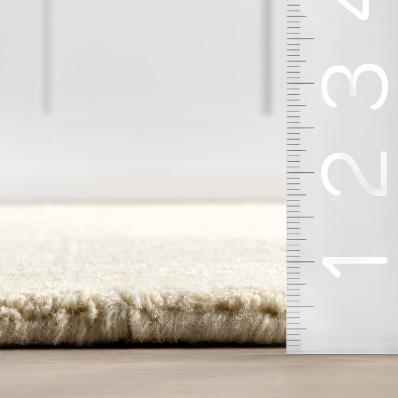 Ivory Rectangular Handmade Wool Area Rug