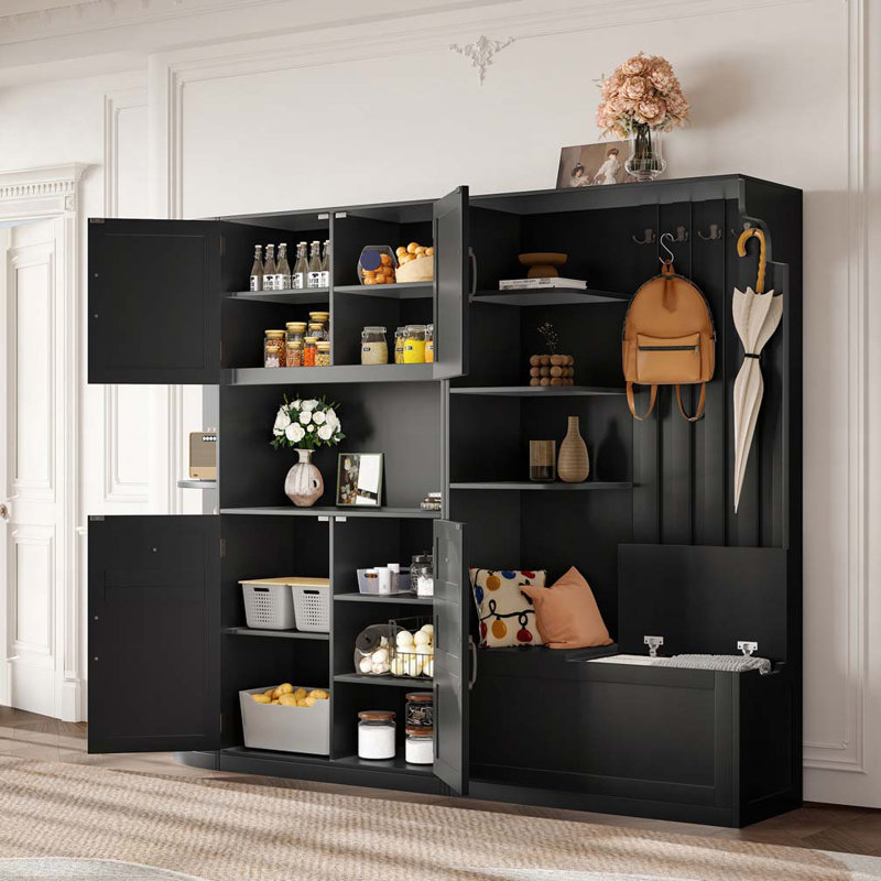 Multi-Functional Combination Hall Tree With Storage, Black