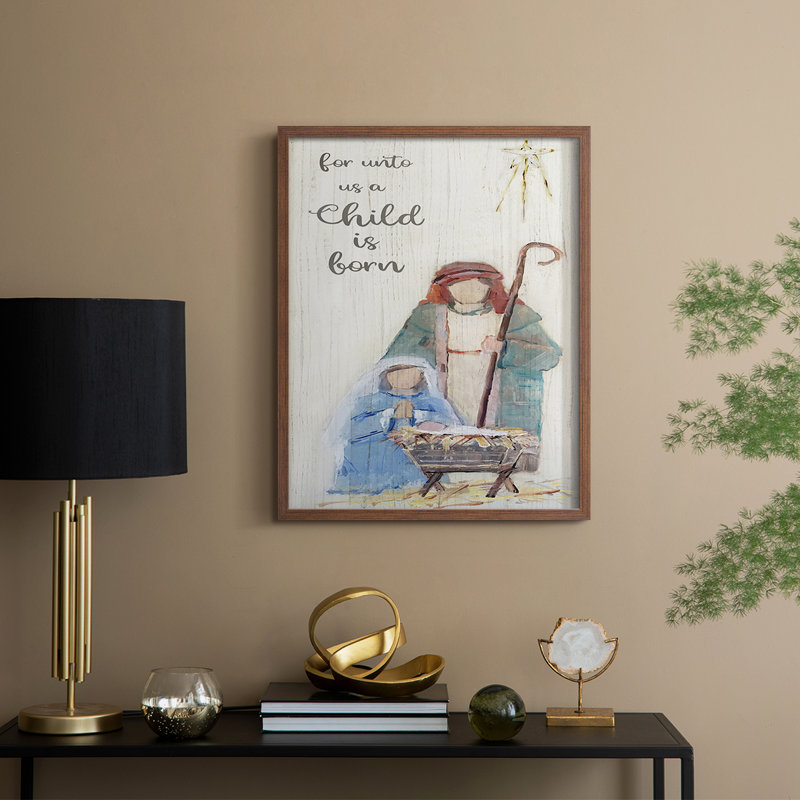 «For Unto Us», reproduction encadrée - bois massif, Noyer, H 30 po x l 24 po