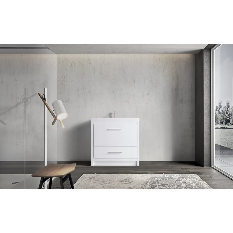Meuble-lavabo autoportant avec lavabo en pierre et comptoir en résine Dyconn Faucet