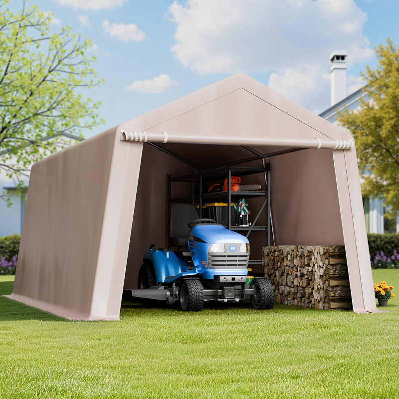 Outdoor Storage Shelter Shed Waterproof Portable Canopy Carport Tent, Beige, 96" H x 120" W x 180" D