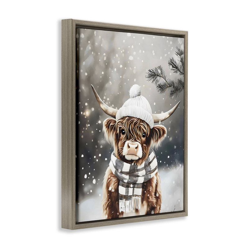 Cadre flottant Cozy Winter Highland Calf, design par Arlington Prints, Cadre flottant orme Montalcino, H 21 po x l 17 po