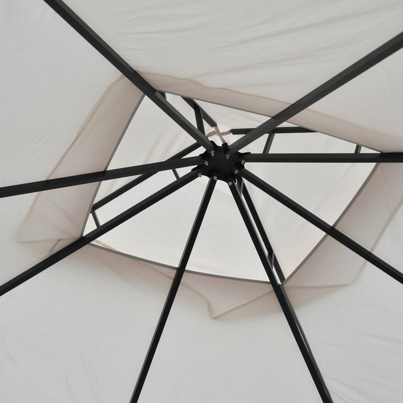 Beige 10' x 10' Steel Frame Patio Gazebo with Mesh Netting