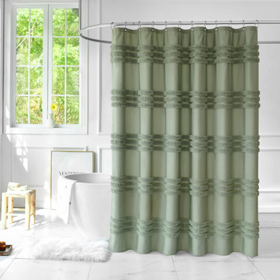 Jonestown Tufted Chenille Striped Textured Cloth Shower Curtain with 12 Stainless Steel Hooks