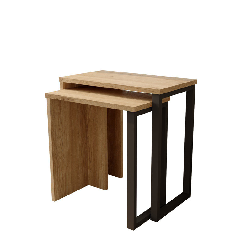 Elegant Nesting Tables (2 Pieces) with Metal Legs, Walnut & Oak Finish, 20.1 x 20.8 x 11.6 inches & 17.5 x 18.8 x 9.6 inches | 100% Melamine Coated Particle Board, Durable & Stylish for Home or Office Décor