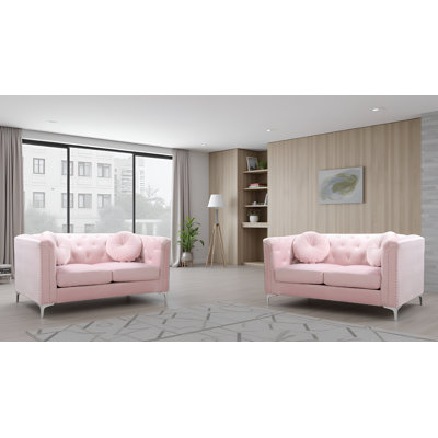 Colmar Pink Velvet Loveseat Set Of 2