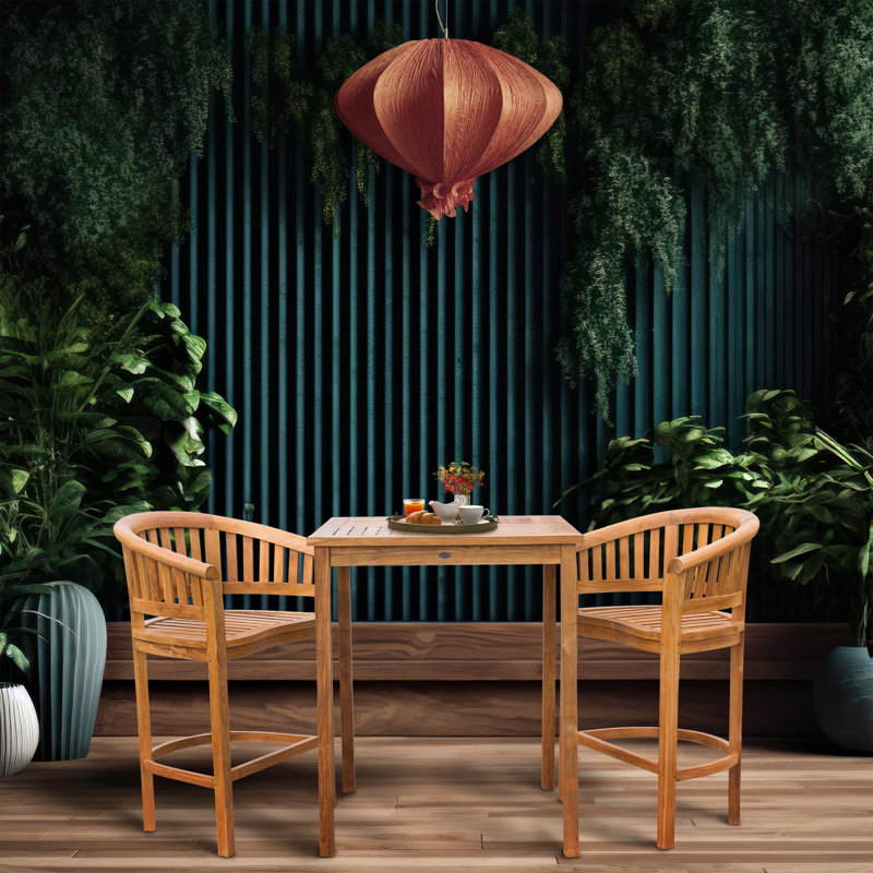Ensemble bistro 3 pièces en bois de teck avec 2 chaises de bar et table de bar 35 po
