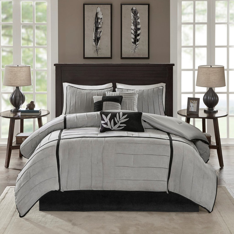 Luxueux ensembles de literie en faux suède, polyester, style décontracté gris pour la maison