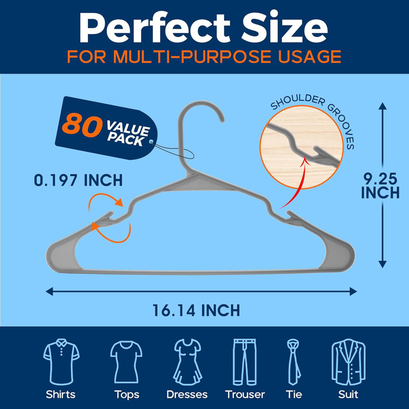 Cintres de qualité supérieure - Conception mince et compacte, plastique léger et durable avec rainures d'épaule intelligentes, utilisation polyvalente pour organiser la lessive, les manteaux et les vêtements