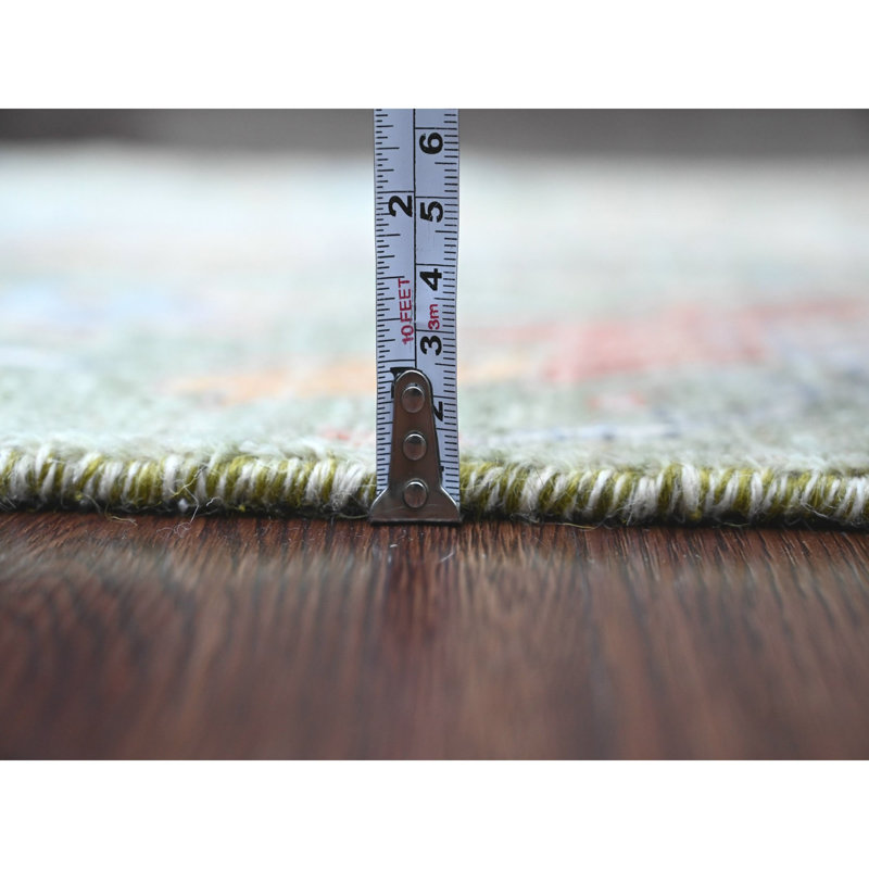 Tapis vert en laine nouée à la main 2 pi 7 po x 6 pi Peshawar Birds Design 269567E51B6945608D82834B75B5BE04