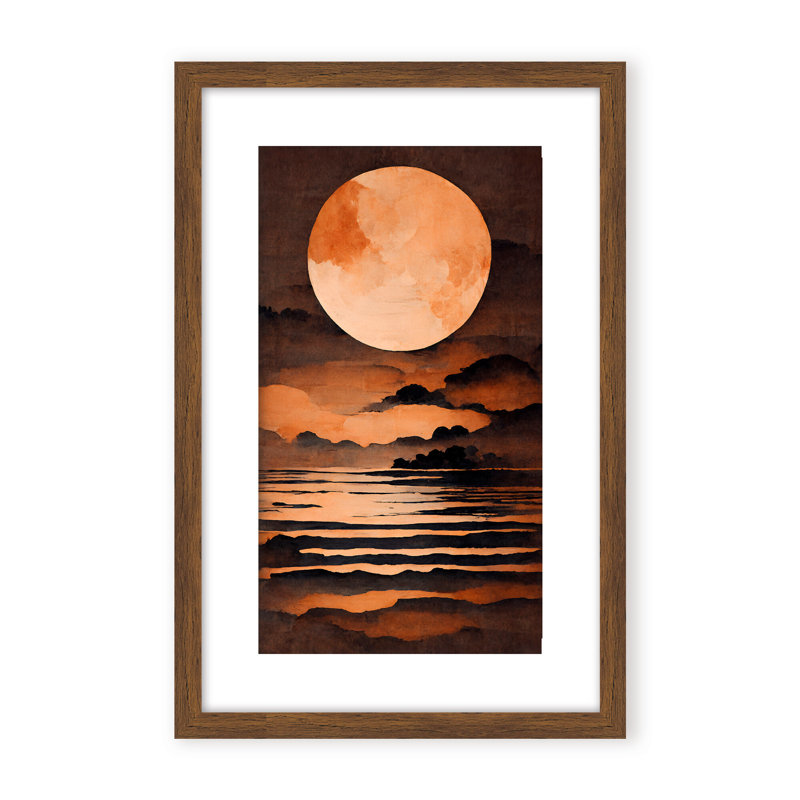 Nature Inspired Full Moon by  - Picture Frame Painting on Paper, 36" H x 24" W x 1.125" D, Framed Matted Print, Black