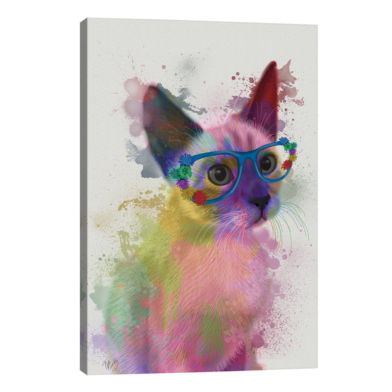 Rainbow Splash Cat II by Splash Cat II - Print on Canvas, 101.6 cm H x 66.04 cm W, White Floater Framed