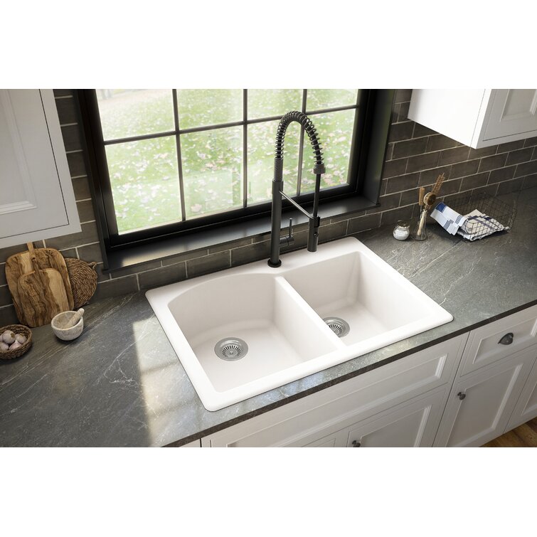 Karran Quartz 33'' X 22'' Double Bowl 60/40 Top Mount Drop-in Kitchen Sink  Kit  Reviews Wayfair