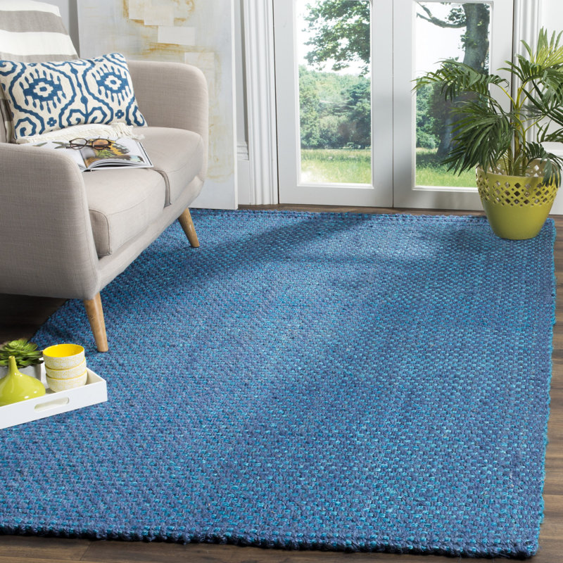 Tapis bleu en jute / sisal tissé à la main Dollard, Rectangle 10 pi x 14 pi