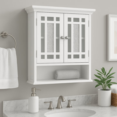 Caleb Removable Two-Door Wall Cabinet with Glass Mosaic Doors, Adjustable Shelf for Bathroom or Home Storage