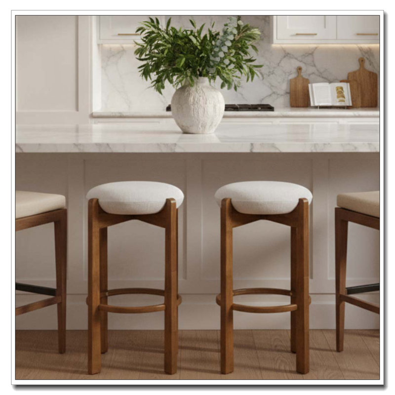 Wooden Upholstered Barstool, Dark Walnut