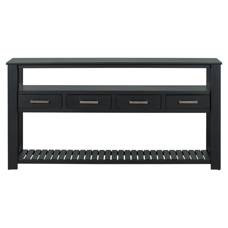 Table console moderne pour salon avec 4 tiroirs et 2 tablettes, Noir