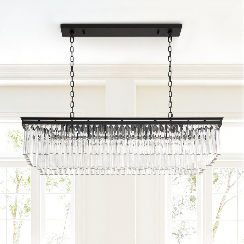Lustre rectangulaire en cristal 12 lumières de luxe moderne de 12 po, Noir mat