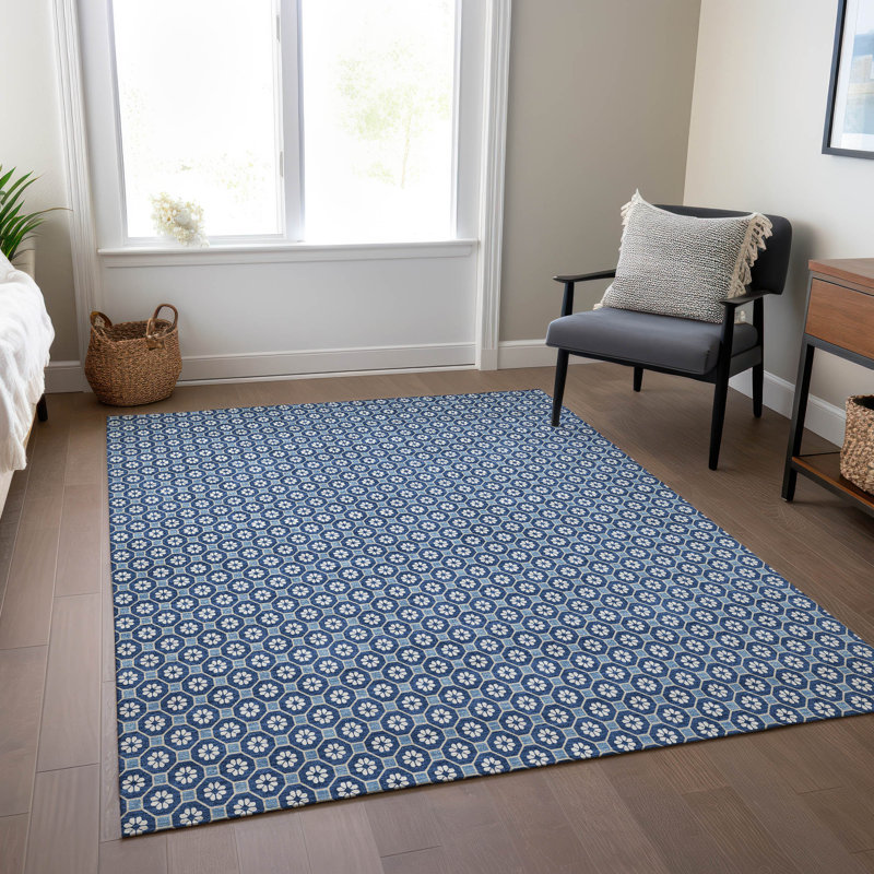 Machine Washable Indoor/Outdoor Christain ACN1430 Blue Rug, Rectangle 2'6" x 3'10"