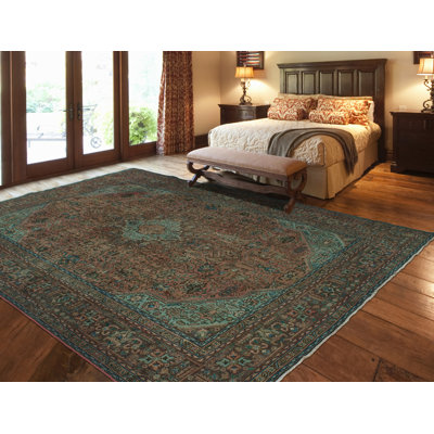 Tapis unique en laine noué à la main de style années 1980 de 9 pi 5 po x 12 pi 5 po Jameeka