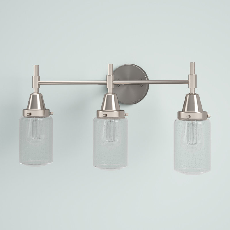Éclairage pour meuble-lavabo à 3 lumières à intensité variable Gayle, Ampoule DEL rétro 4 watts, Grainé, Nickel satiné
