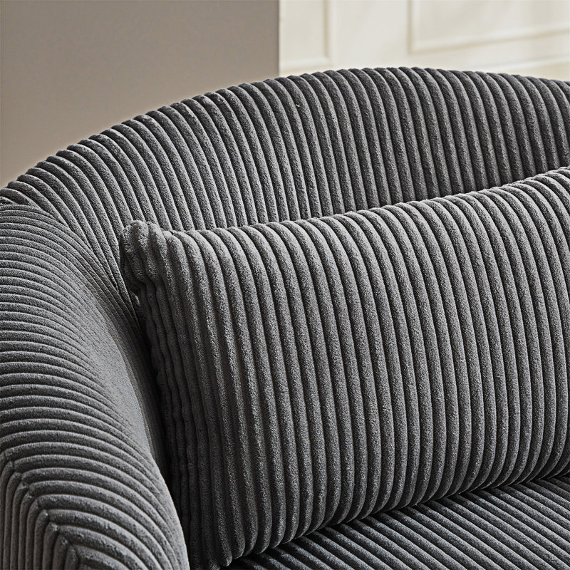 Upholstered Swivel Barrel Chair Accent Chair With Pillow, Charcoal