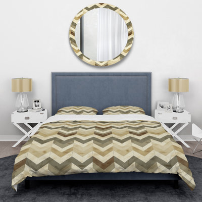Ensemble de housse de couette Beige Green Chevron Print II - Modern