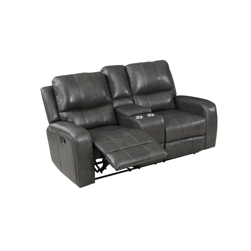 Joela Leather Console Loveseat W/ Dual Recliners, Gray Leather Match, Power - Push Button